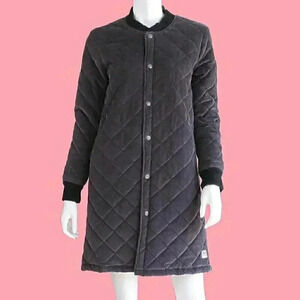 Dark Grey Corduroy Quilted Long Coat Size‎ Small Long Bomber Jacket Jean Jacket